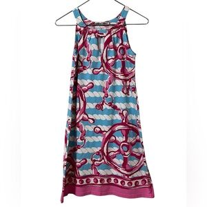 Barbara Gerwit engineered knit halter mini dress pink blue white nautical print